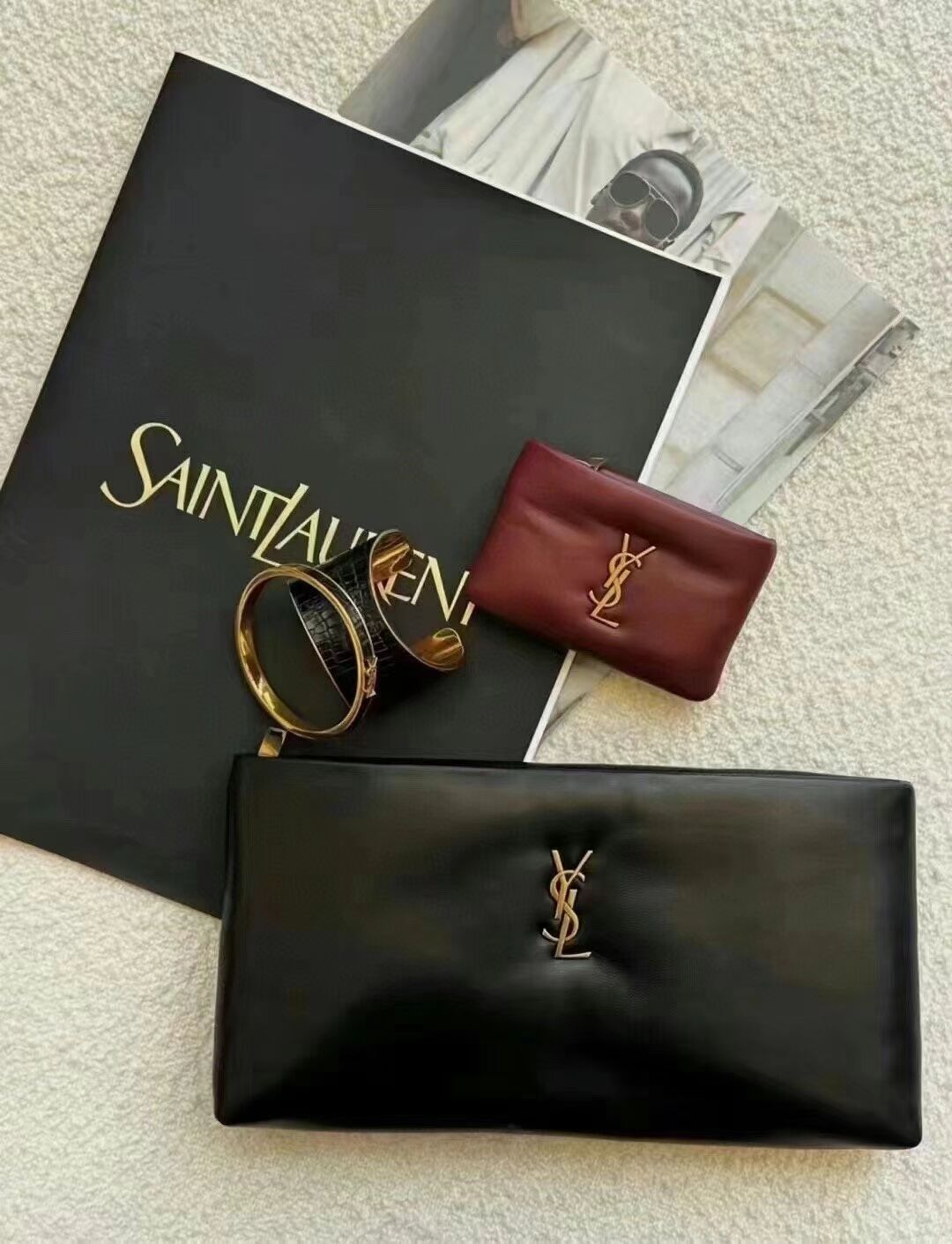 SAINT LAURENT CALYPSO LONG POUCH IN LAMBSKIN 774062 ROUGE MERLOT SAINT LAURENT CALYPSO LONG POUCH IN LAMBSKIN 774062 ROUGE MERLOT