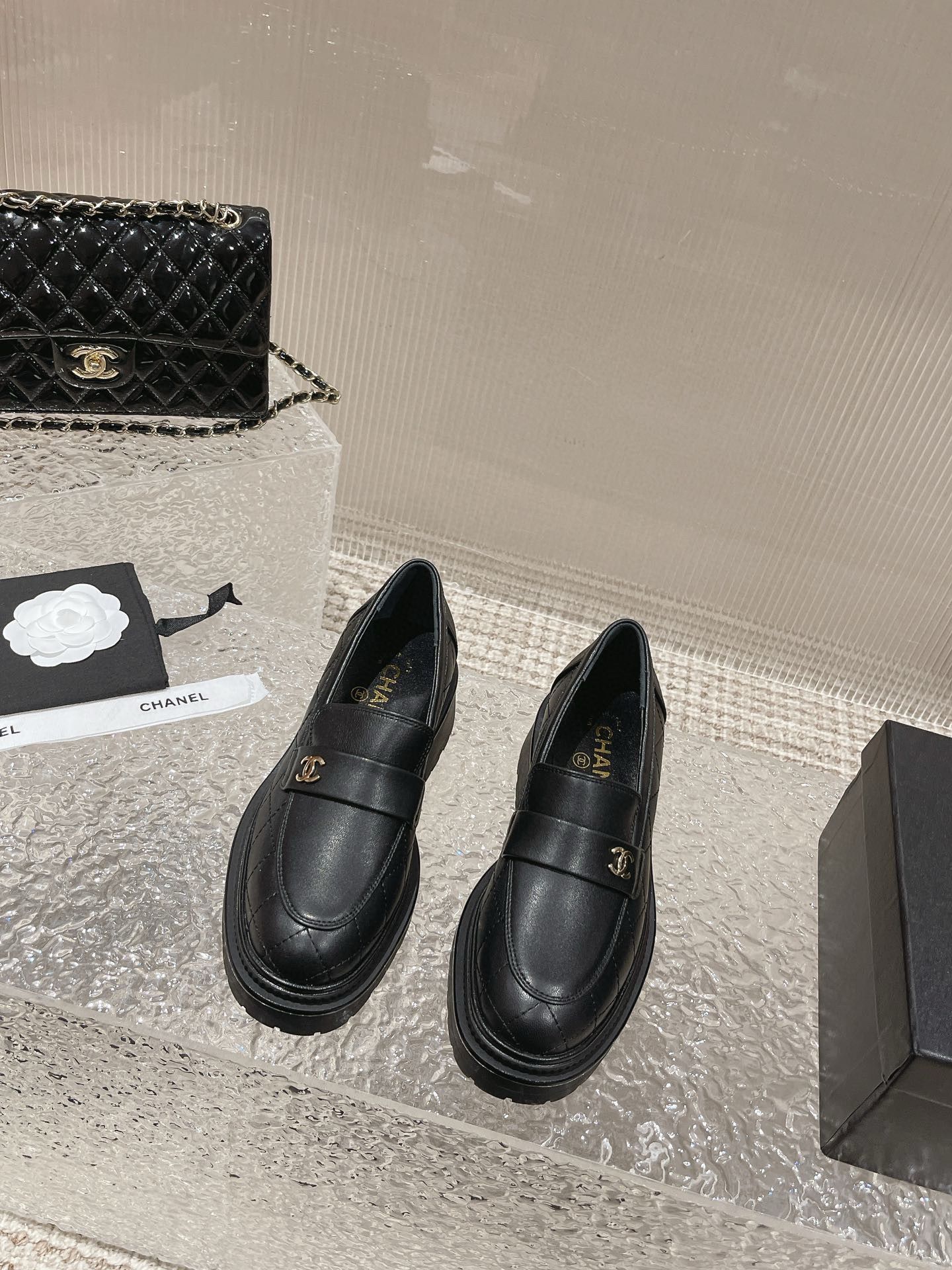 Chanel Loafers Shoes 45MM Heels 55880 Black Chanel Loafers Shoes 45MM Heels 55880 Black