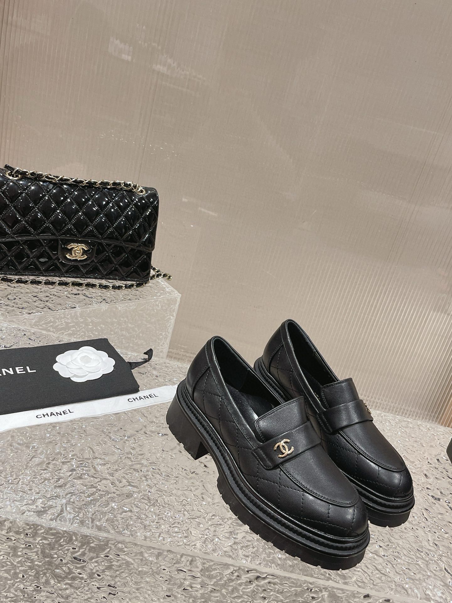 Chanel Loafers Shoes 45MM Heels 55880 Black Chanel Loafers Shoes 45MM Heels 55880 Black