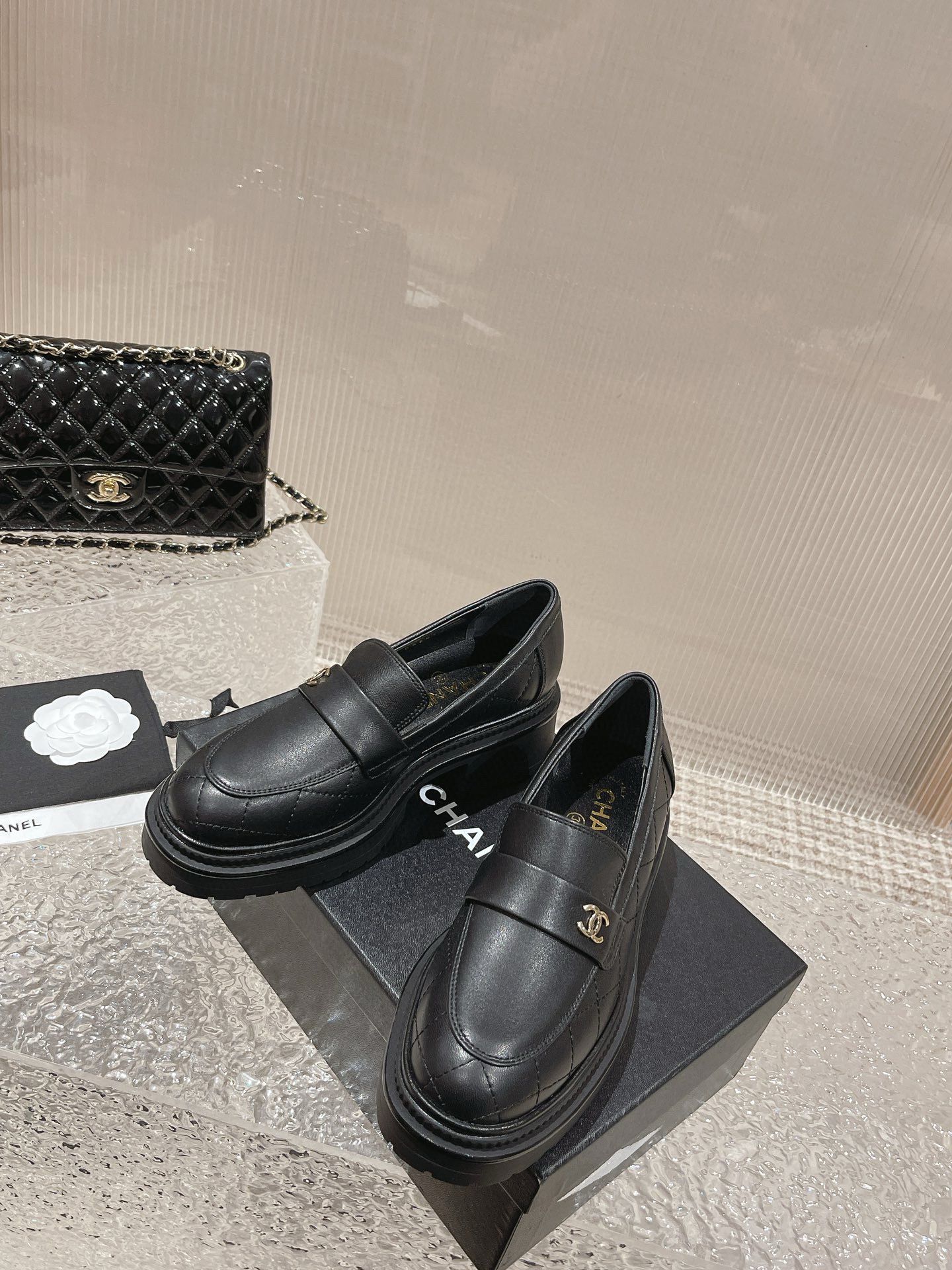 Chanel Loafers Shoes 45MM Heels 55880 Black Chanel Loafers Shoes 45MM Heels 55880 Black