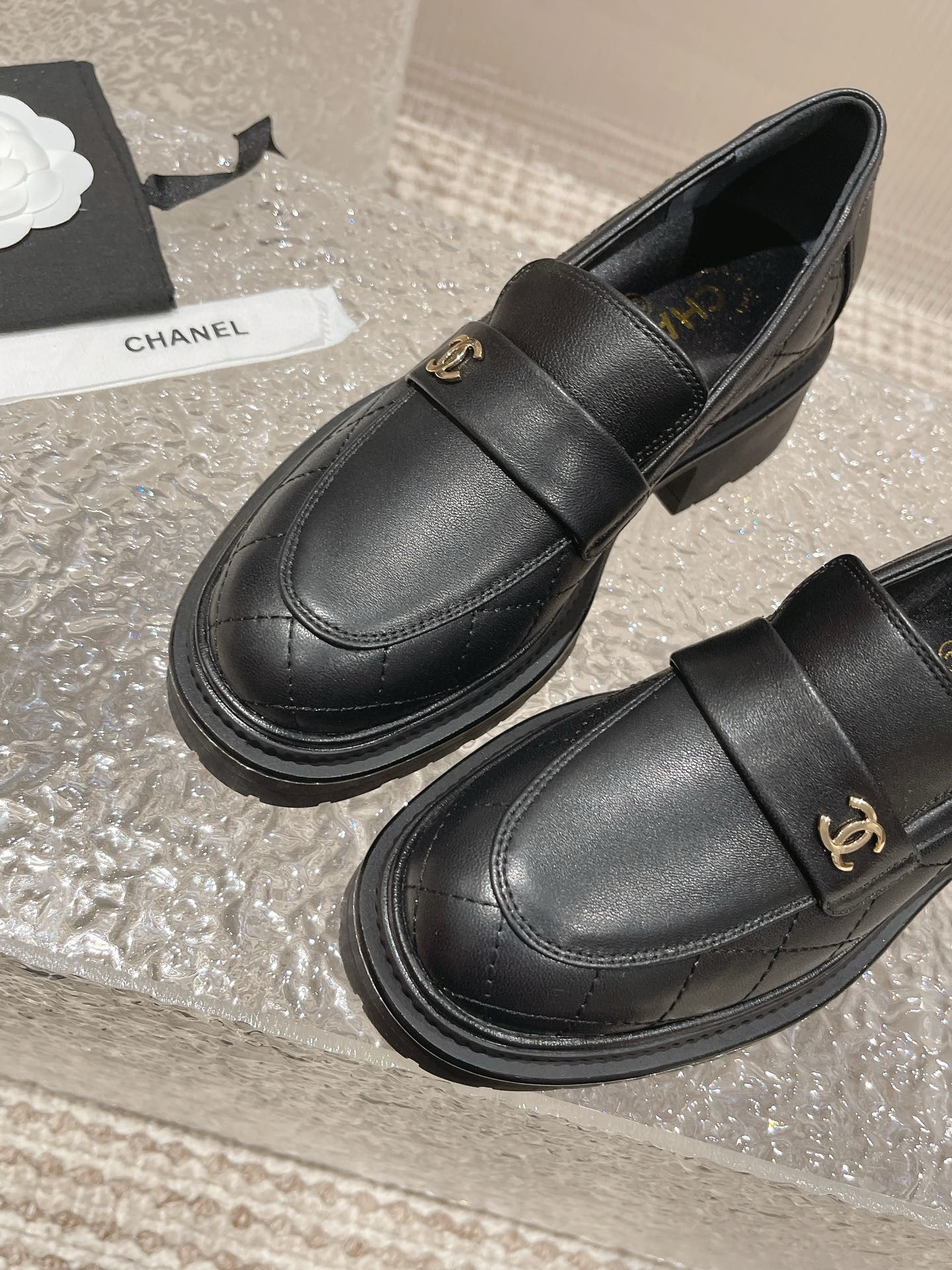 Chanel Loafers Shoes 45MM Heels 55880 Black Chanel Loafers Shoes 45MM Heels 55880 Black