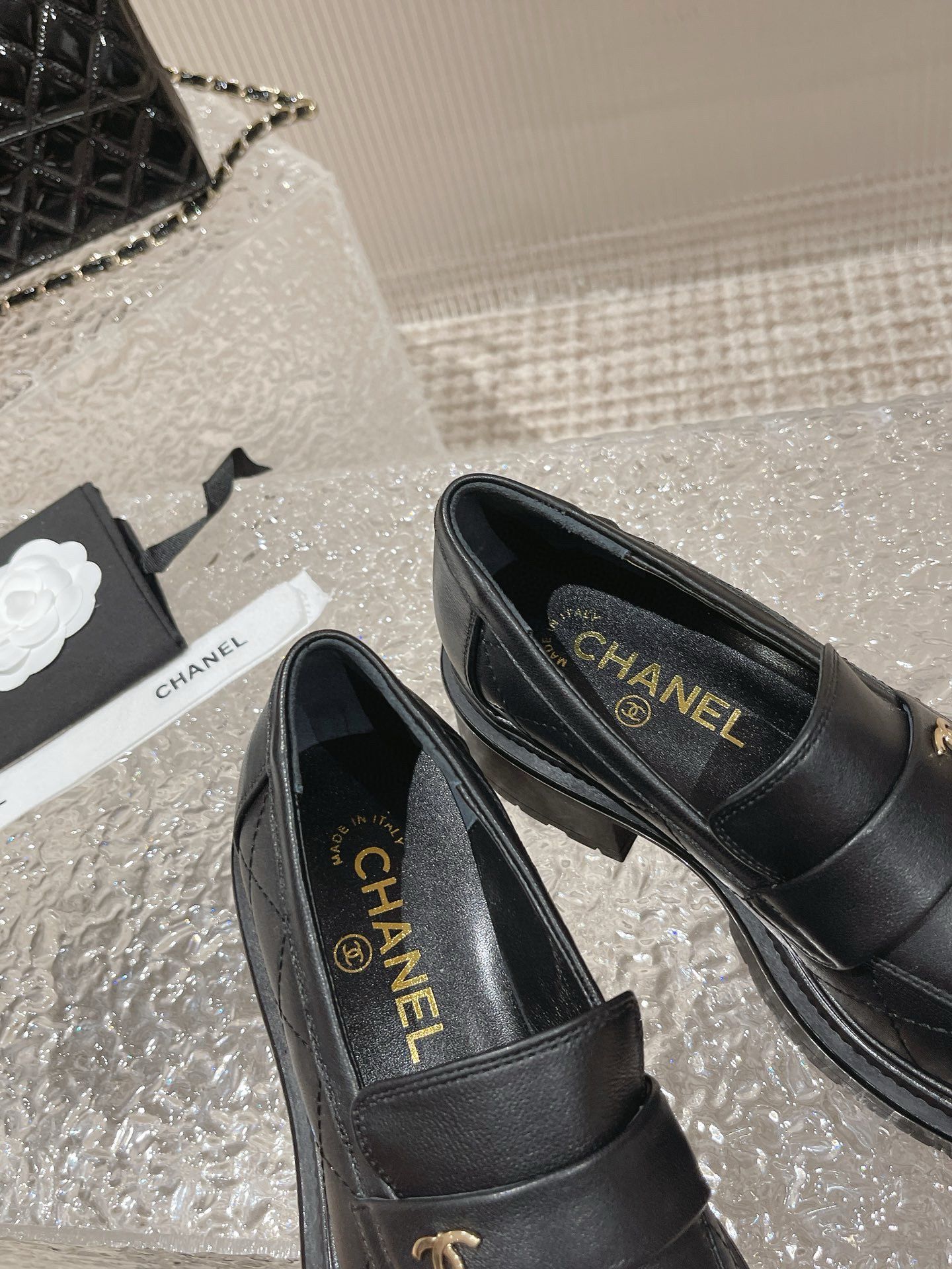 Chanel Loafers Shoes 45MM Heels 55880 Black Chanel Loafers Shoes 45MM Heels 55880 Black