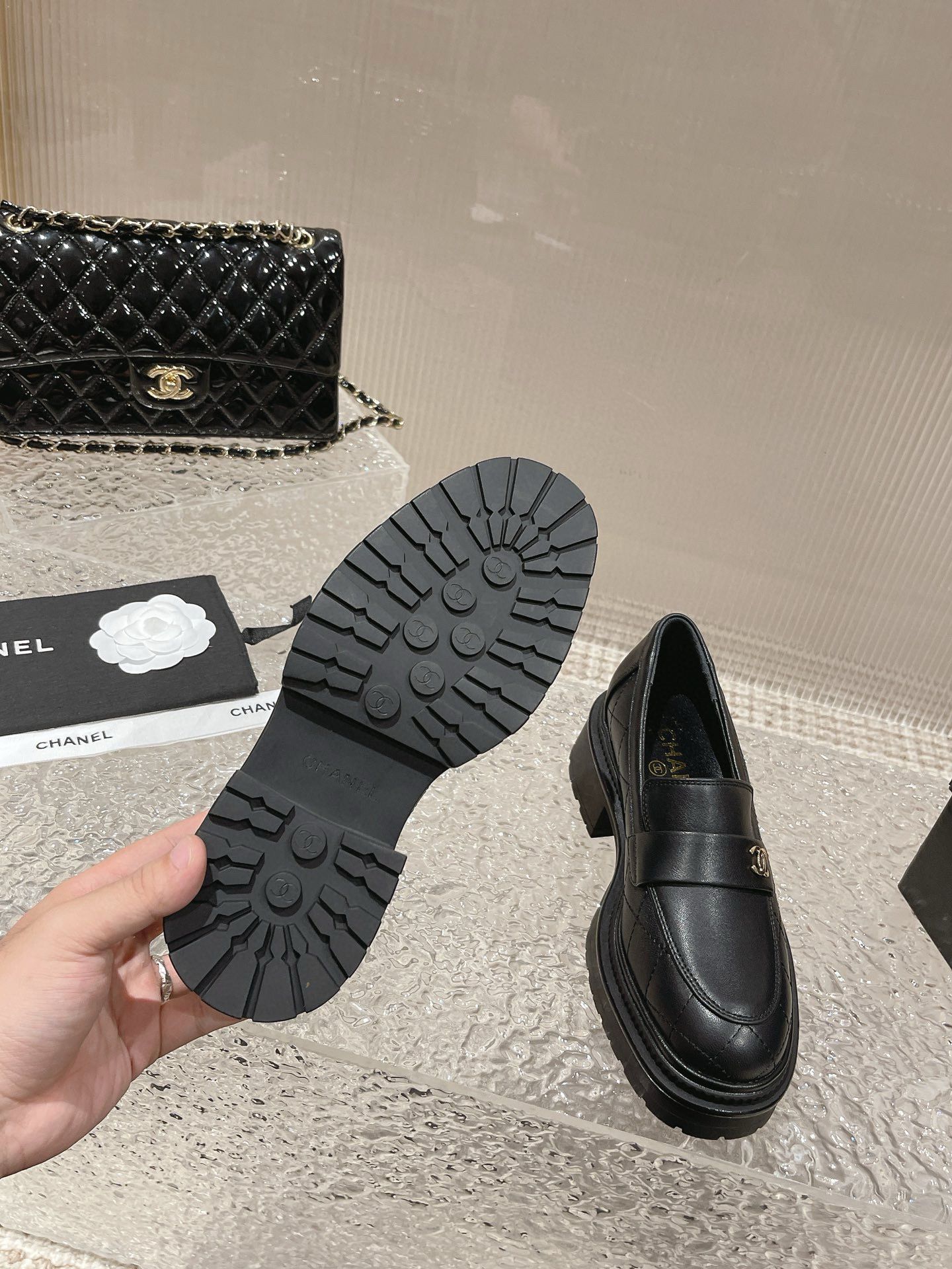 Chanel Loafers Shoes 45MM Heels 55880 Black Chanel Loafers Shoes 45MM Heels 55880 Black