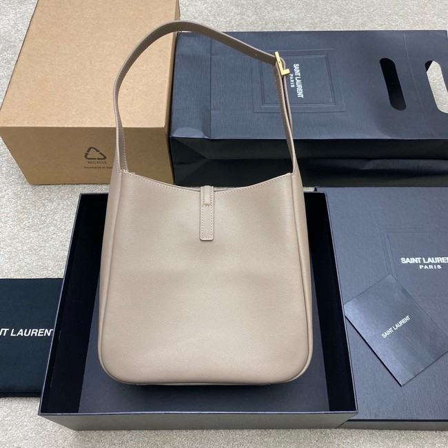SAINT LAURENT LE 5 A 7 SUPPLE LARGE IN GRAINED LEATHER 753837 LIGHT GRAY
