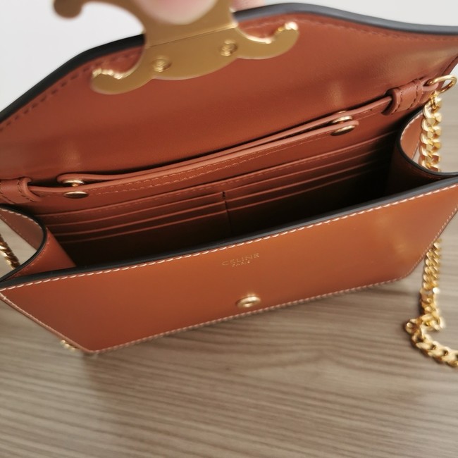 Celine WALLET ON CHAIN MARGO IN SHINY CALFSKIN 10L033 TAN