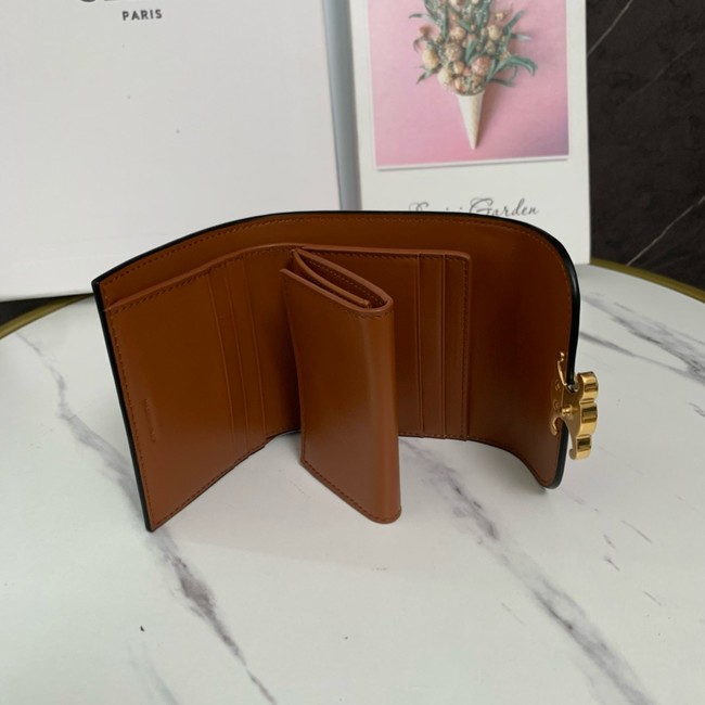 Celine SMALL FLAP WALLET TRIOMPHE IN SHINY CALFSKIN 10D783 TAN