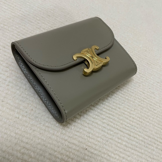 Celine SMALL FLAP WALLET TRIOMPHE IN SHINY CALFSKIN 10D783 dark gray