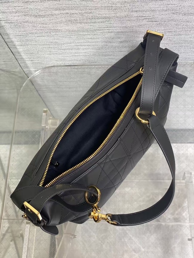 Dior Small D-Journey Bag in Crinkled Calfskin M2416UNUO Black Flat Macrocannage