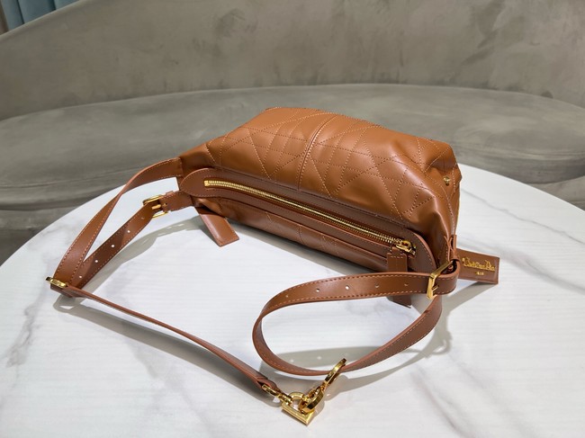 Dior Small D-Journey Bag in Crinkled Calfskin M2416UNUO Brown Flat Macrocannage