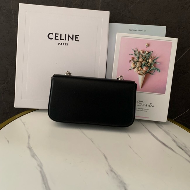 Celine CHAIN SHOULDER BAG TRIOMPHE IN SHINY CALFSKIN 197992 black&Silver Hardware