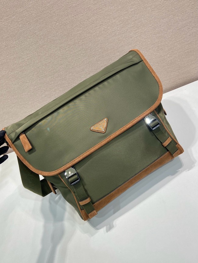 Prada Medium Re-Nylon and suede shoulder bag 2VD052A Musk Green