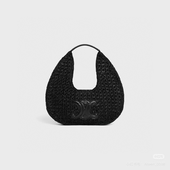 celine classic panier HOBO BAG IN Raffia and Calfskin 112772 black