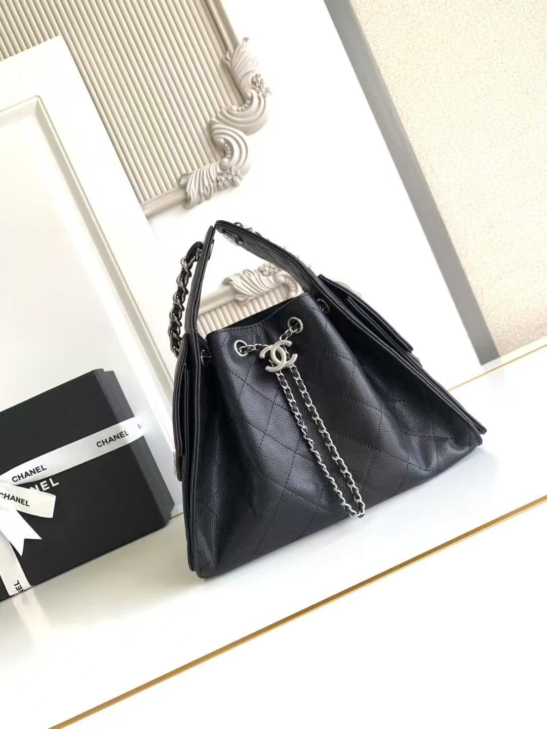 CHANEL 25 SMALL HANDBAG AS5293 Black&Silver-Tone