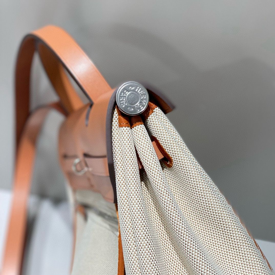 Hermes Herbag 31CM Original Canvas Print Leather & Calfskin 48887 Cream&Brown Hermes Herbag 31CM Original Canvas Print Leather & Calfskin 48887 Cream&Brown