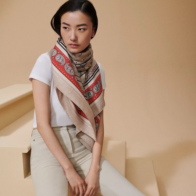 Hermes Shawl Cashmere and Silk Jacquard KY130
