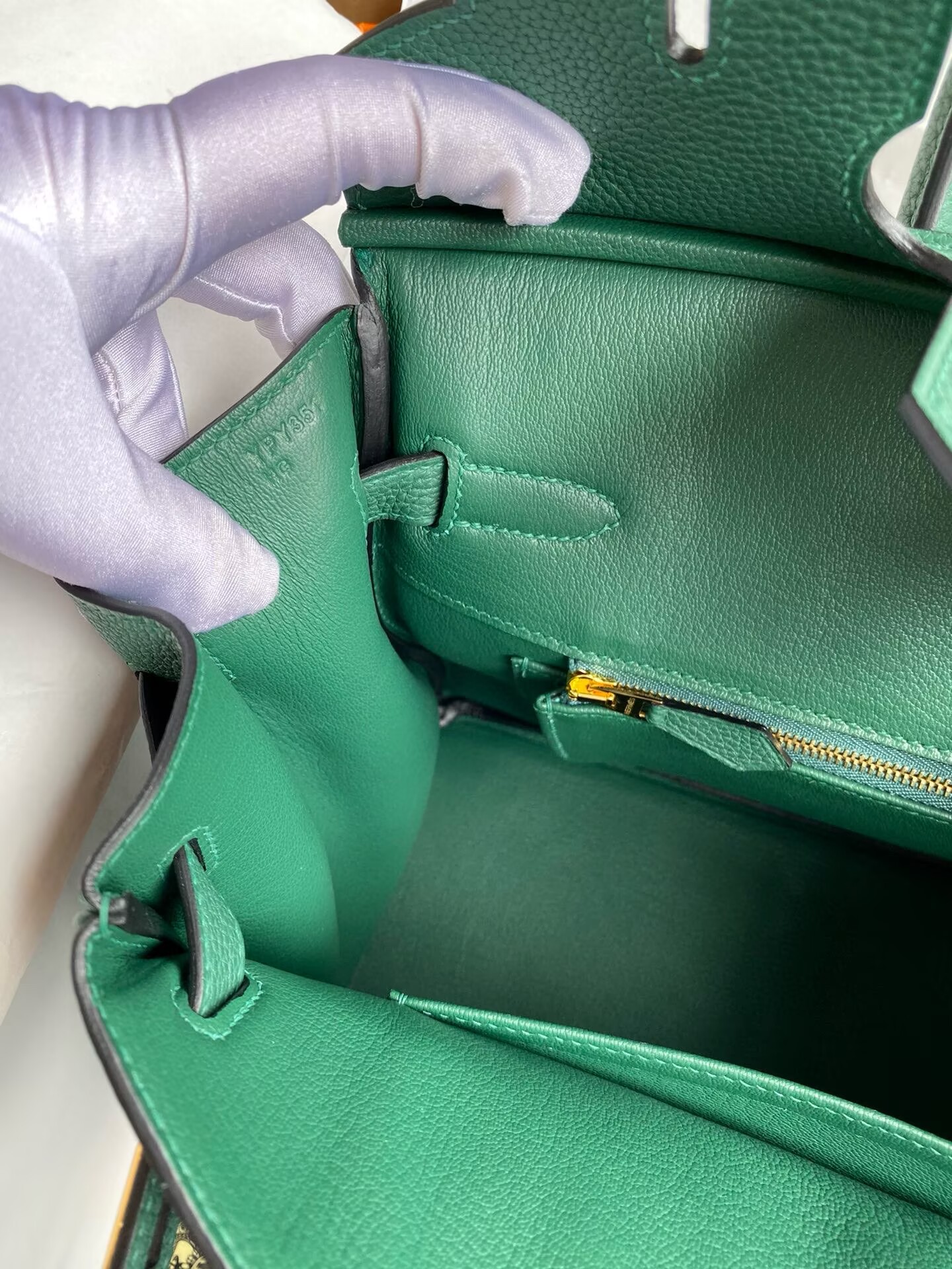 Hermes Birkin Original Togo Leather Bag 5588 Green Gold-Tone