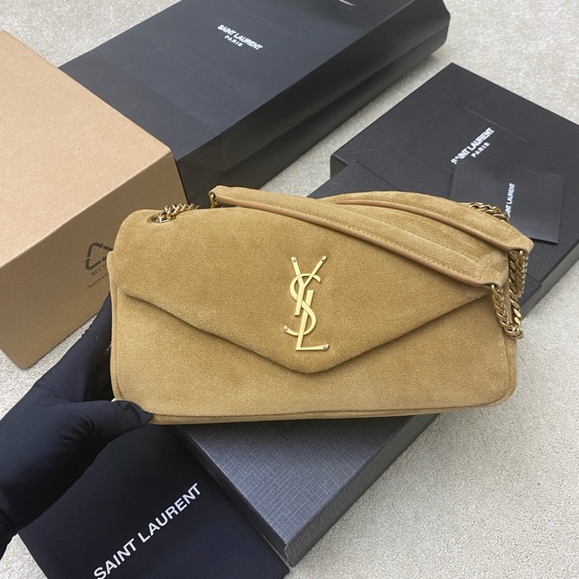 Saint Laurent CALYPSO small in plunged suede 734153 CARAMEL COGNAC