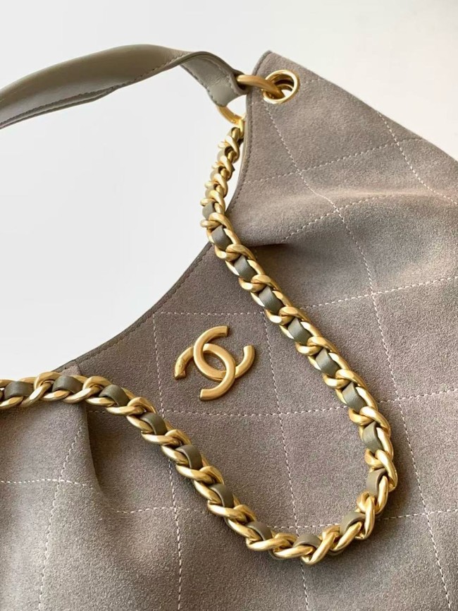 CHANEL Hobo Bag Suede Calfskin AS5970 gray
