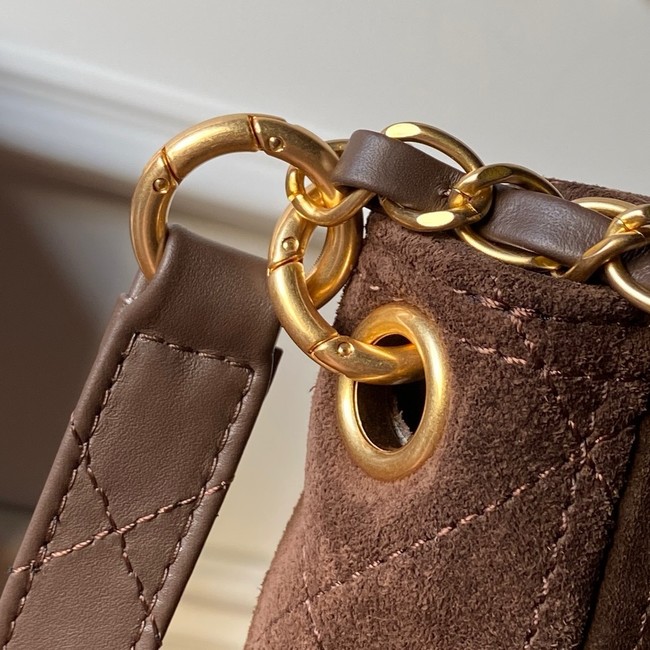 CHANEL Suede Calfskin Shoulder Bag AS5883 dark brown