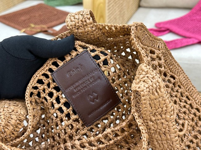 Chloe SUMMER straw and leather tote bag 0824P brown