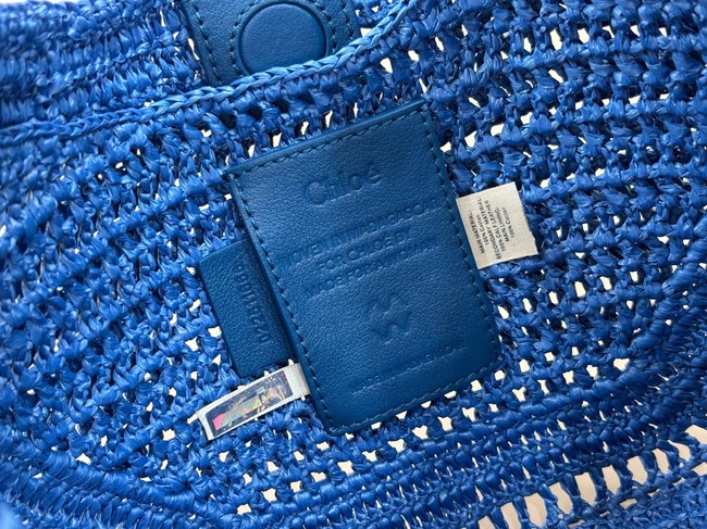 Chloe SUMMER straw and leather tote bag 1668 blue