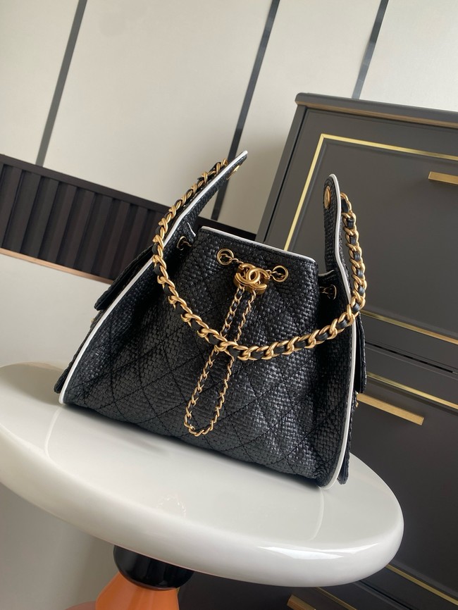 CHANEL 25 Small Handbag Printed Fabric AS5293 black