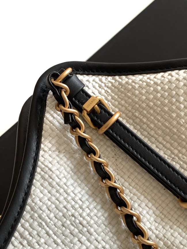 CHANEL Maxi Shopping Bag Braided Raffia AS5463 white