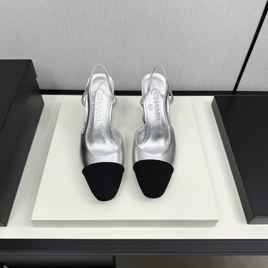 Chanel Sandals Calfskin Shoes 9CM Heels 63012 Silver Chanel Sandals Calfskin Shoes 9CM Heels 63012 Silver