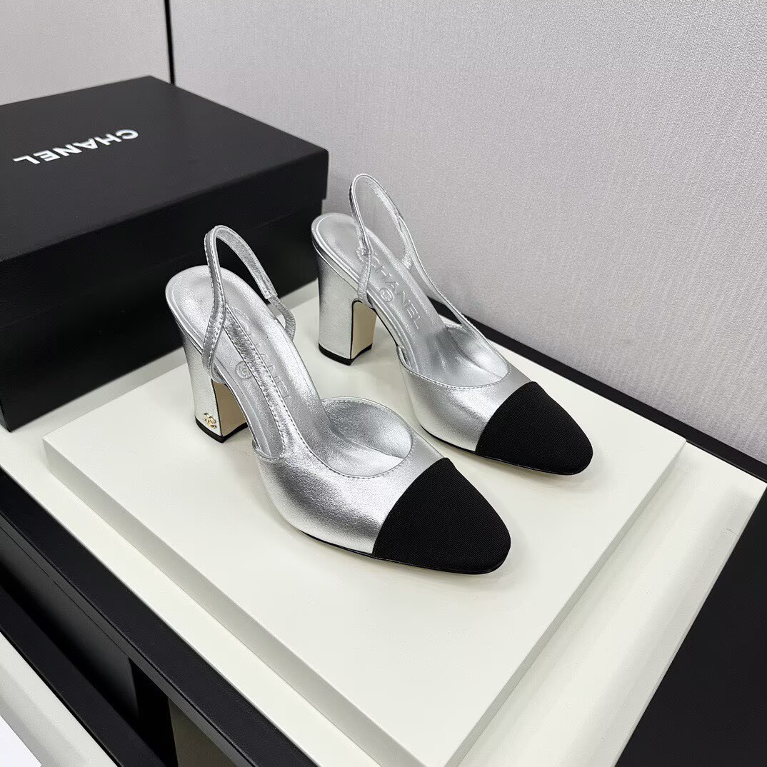 Chanel Sandals Calfskin Shoes 9CM Heels 63012 Silver Chanel Sandals Calfskin Shoes 9CM Heels 63012 Silver