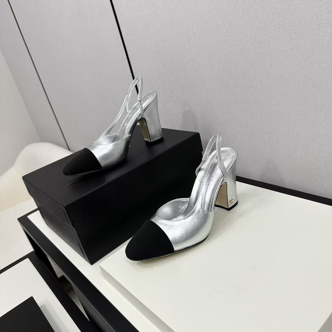 Chanel Sandals Calfskin Shoes 9CM Heels 63012 Silver Chanel Sandals Calfskin Shoes 9CM Heels 63012 Silver