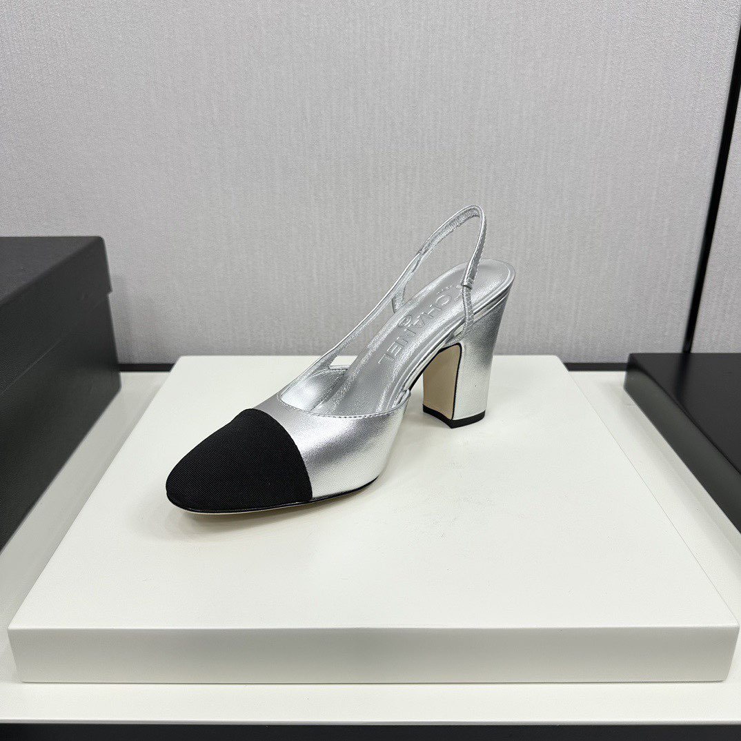 Chanel Sandals Calfskin Shoes 9CM Heels 63012 Silver Chanel Sandals Calfskin Shoes 9CM Heels 63012 Silver