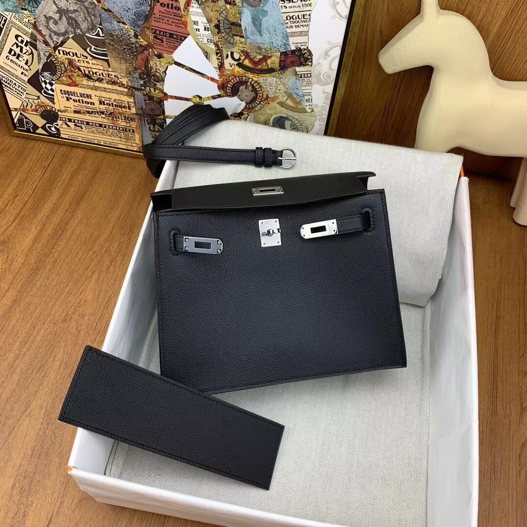 Hermes Kelly Danse Original Evercolor Leather 22CM KL22 Black Silver-Tone Hermes Kelly Danse Original Evercolor Leather 22CM KL22 Black Silver-Tone