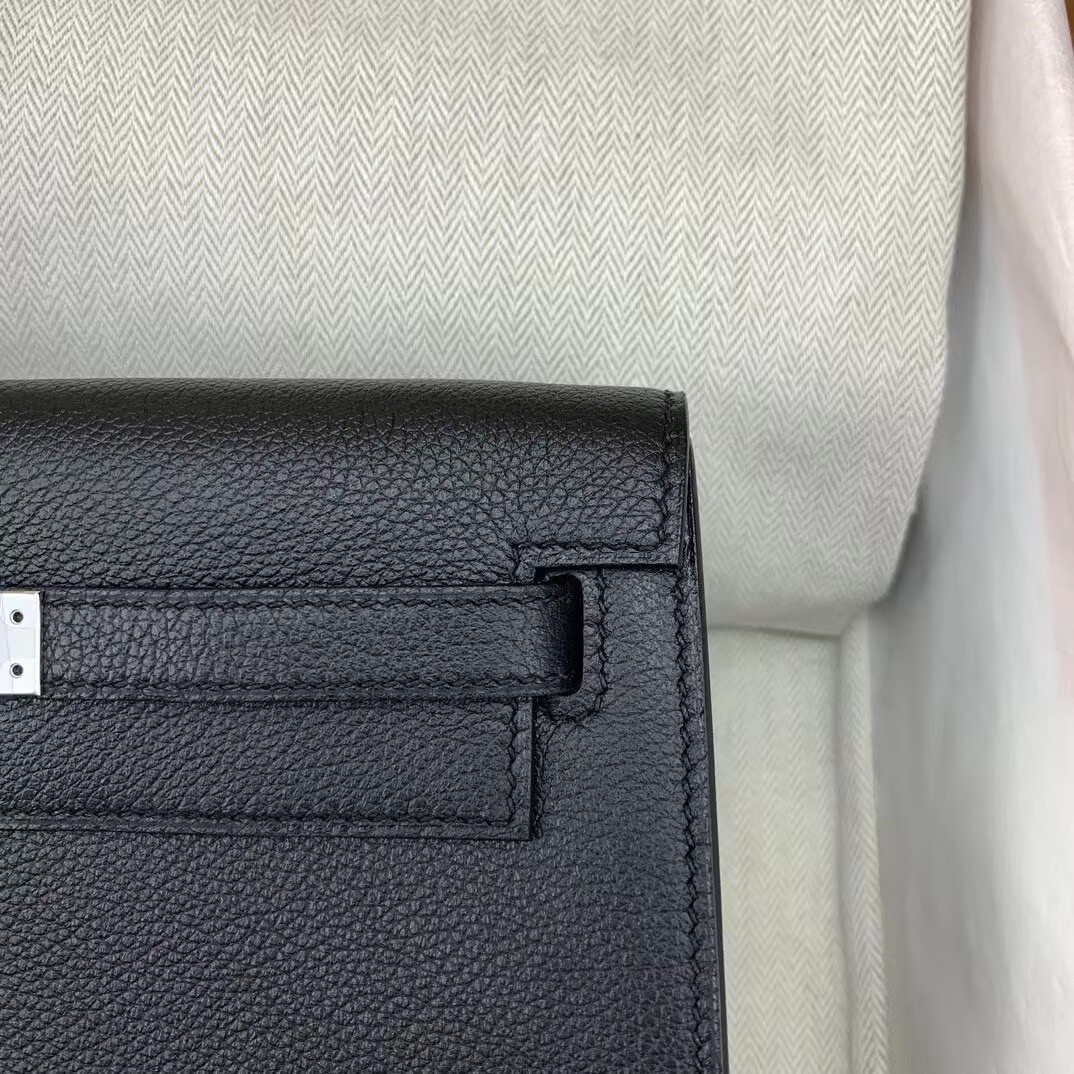 Hermes Kelly Danse Original Evercolor Leather 22CM KL22 Black Silver-Tone Hermes Kelly Danse Original Evercolor Leather 22CM KL22 Black Silver-Tone