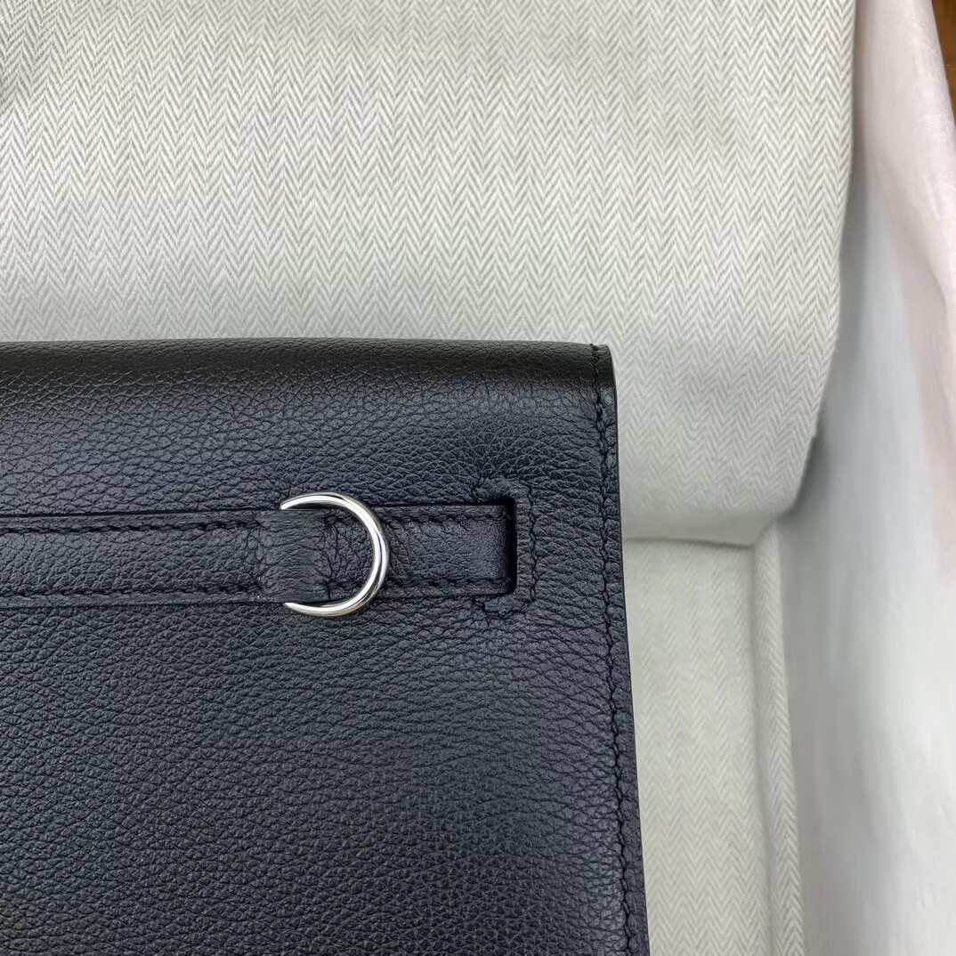 Hermes Kelly Danse Original Evercolor Leather 22CM KL22 Black Silver-Tone Hermes Kelly Danse Original Evercolor Leather 22CM KL22 Black Silver-Tone