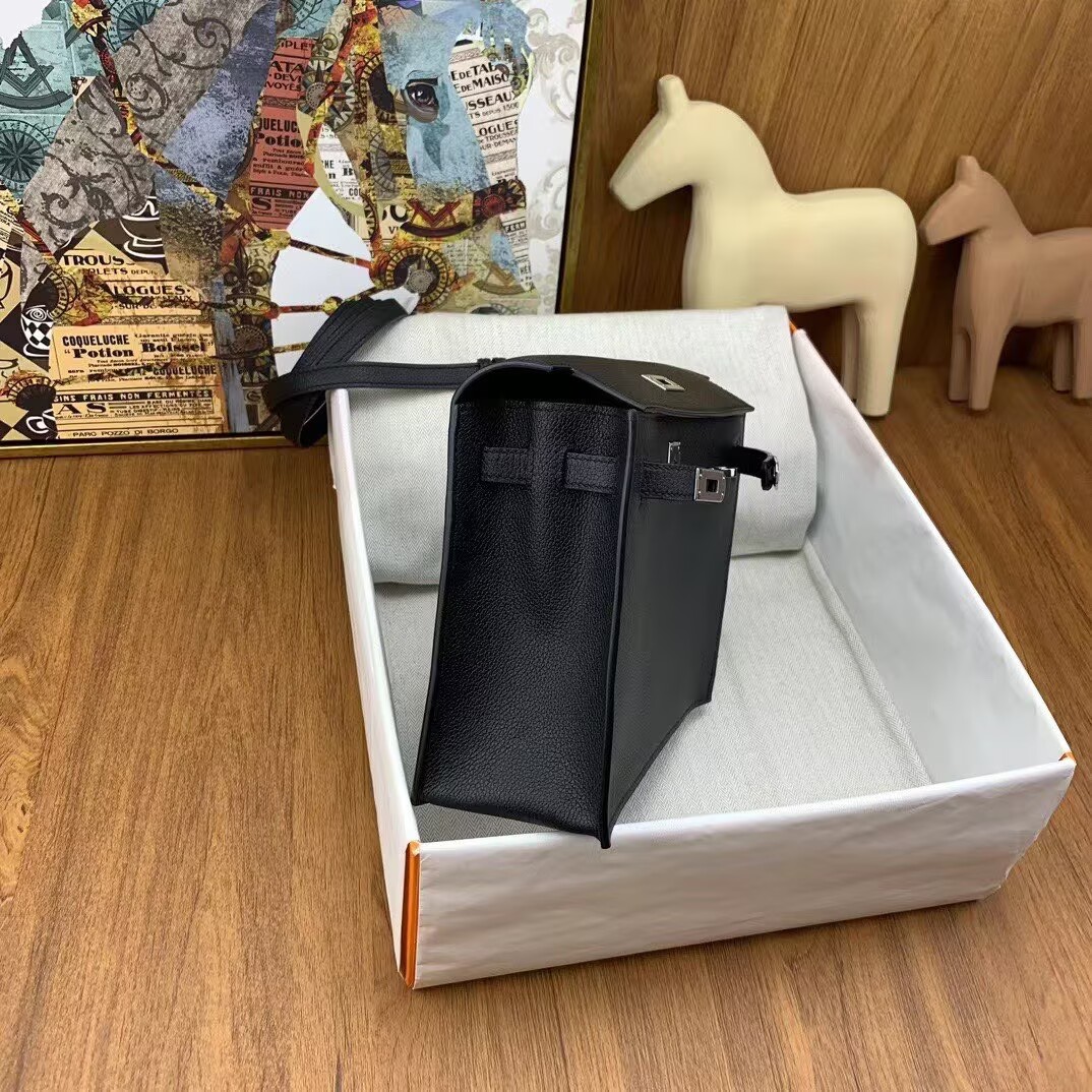 Hermes Kelly Danse Original Evercolor Leather 22CM KL22 Black Silver-Tone Hermes Kelly Danse Original Evercolor Leather 22CM KL22 Black Silver-Tone