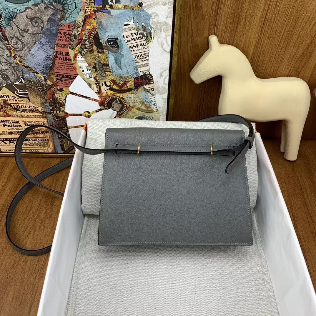 Hermes Kelly Danse Original Evercolor Leather 22CM KL22 Gray Gold-Tone Hermes Kelly Danse Original Evercolor Leather 22CM KL22 Gray Gold-Tone