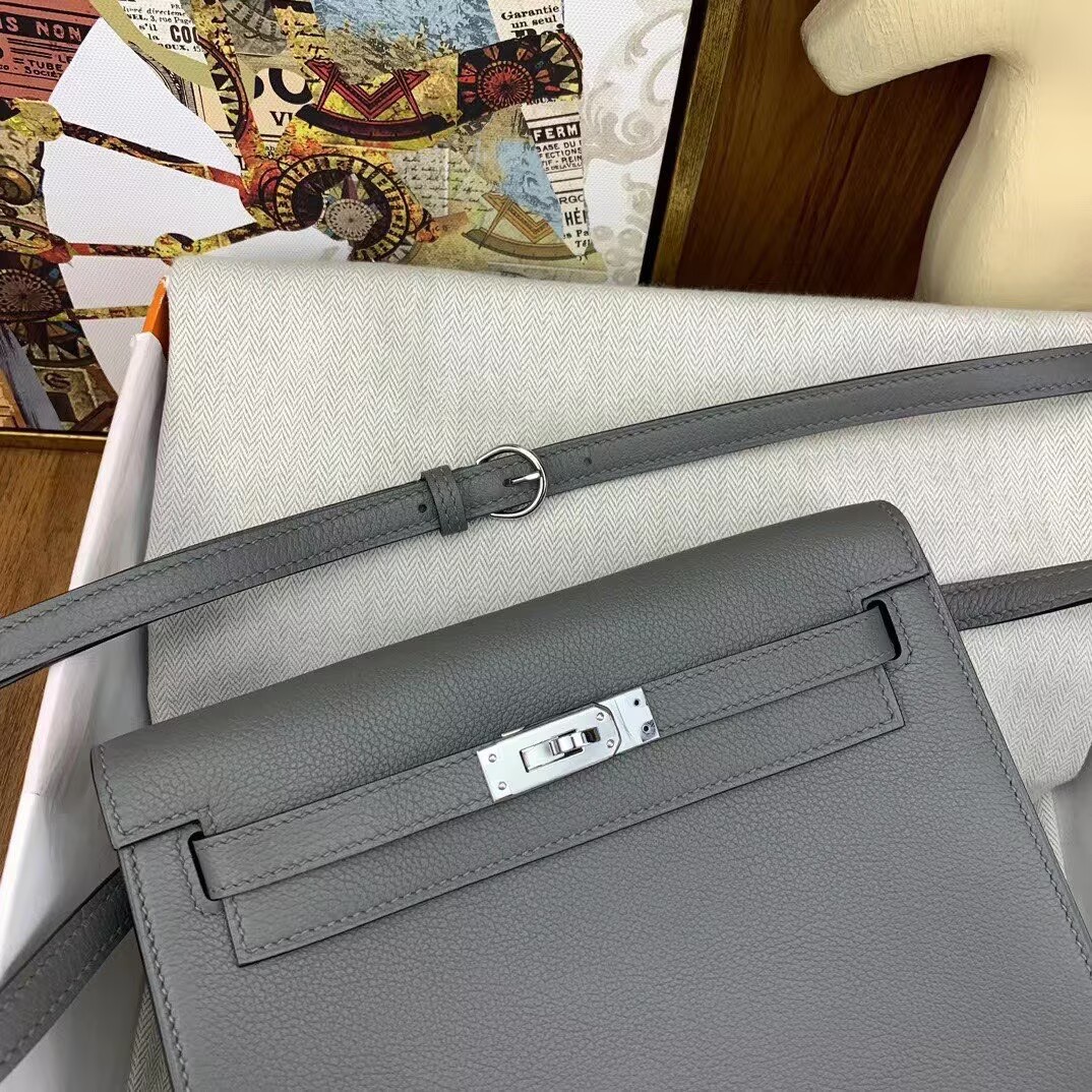 Hermes Kelly Danse Original Evercolor Leather 22CM KL22 Gray Silver-Tone Hermes Kelly Danse Original Evercolor Leather 22CM KL22 Gray Silver-Tone