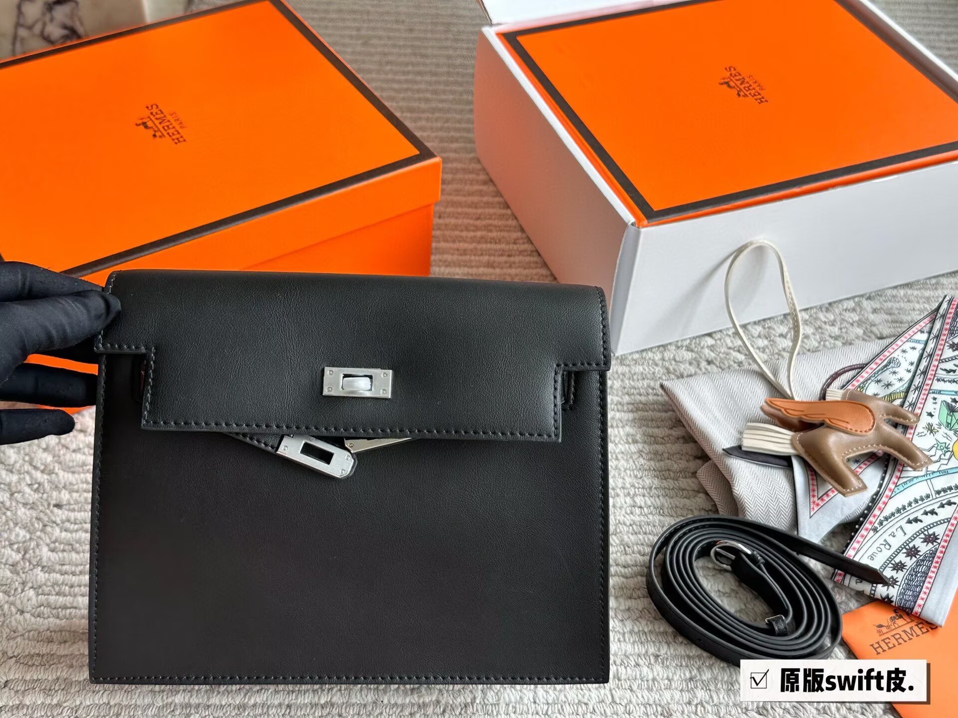 Hermes Kelly Danse Original Swift Leather 22CM KL22 Black Hermes Kelly Danse Original Swift Leather 22CM KL22 Black