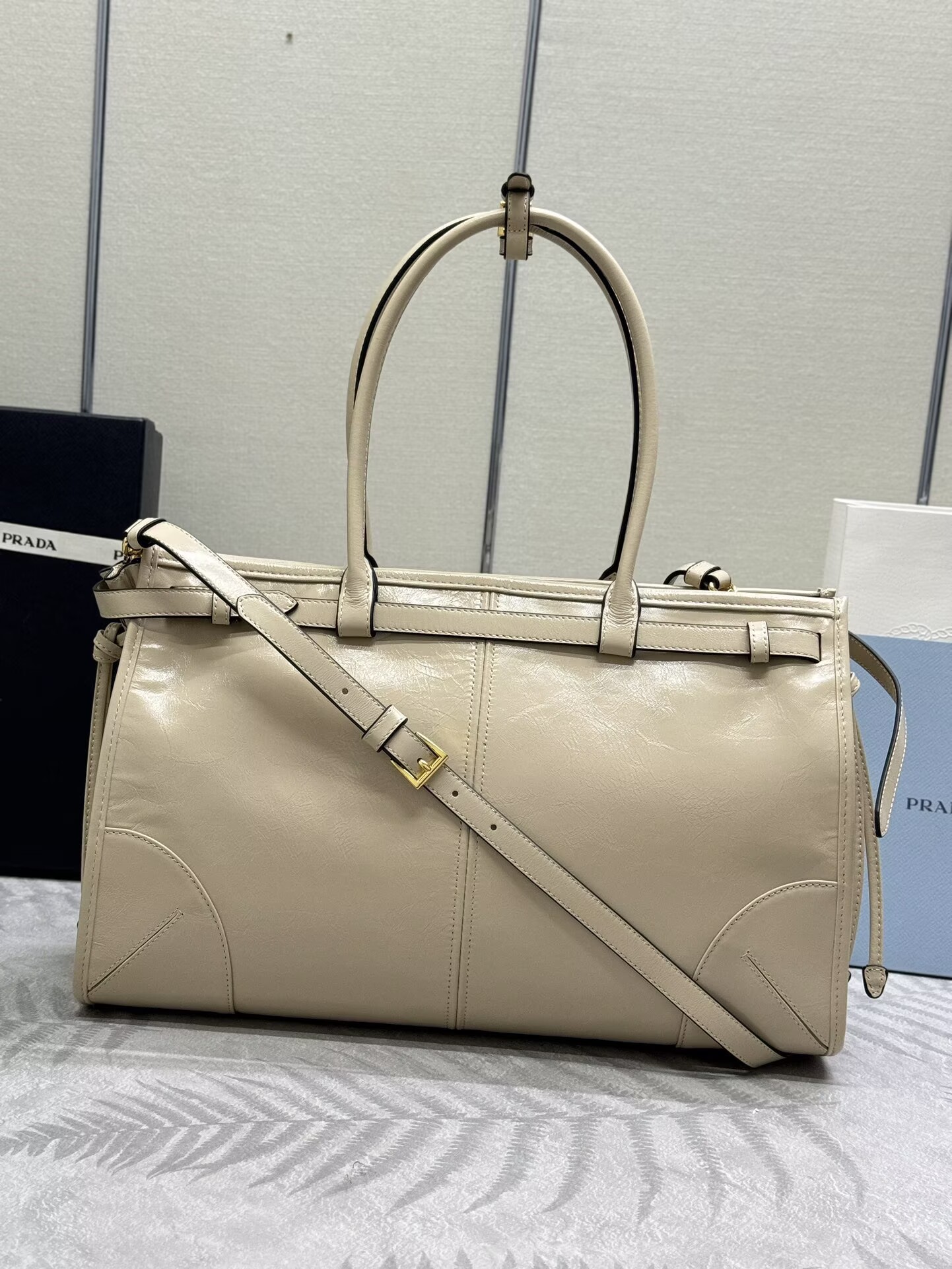 Prada Bonnie Leather Tote Bag 1BA433 Cream Prada Bonnie Leather Tote Bag 1BA433 Cream
