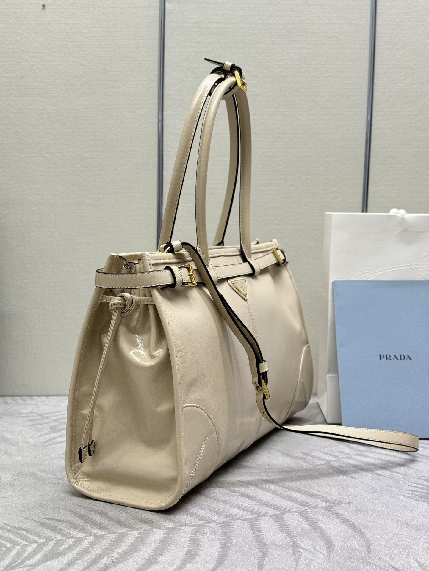 Prada Bonnie Leather Tote Bag 1BA433 Cream Prada Bonnie Leather Tote Bag 1BA433 Cream