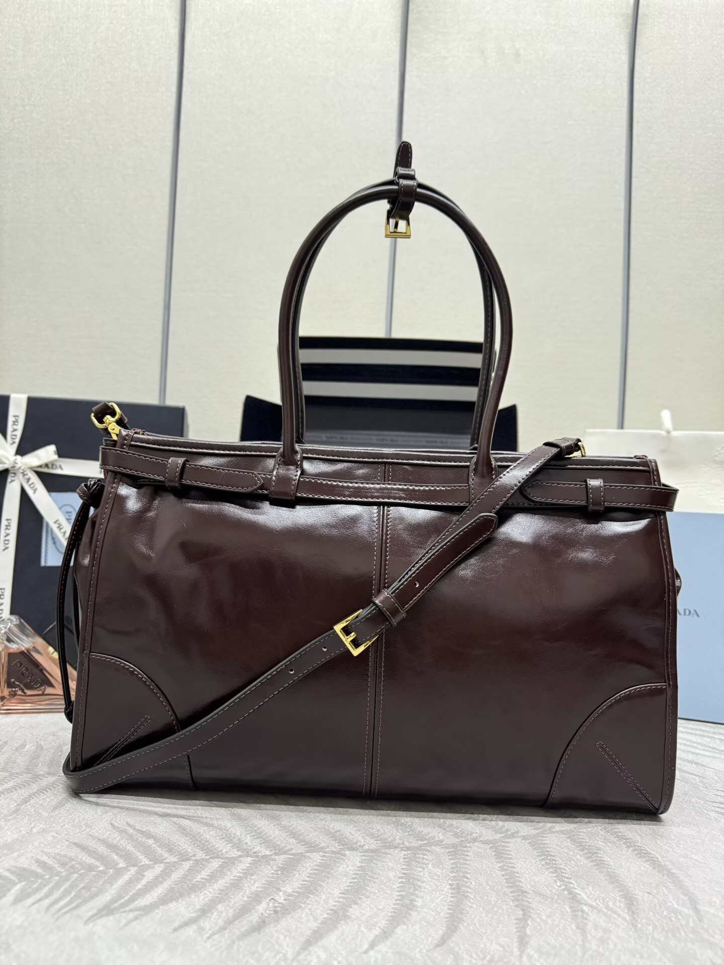 Prada Bonnie Leather Tote Bag 1BA433 Dark Brown Prada Bonnie Leather Tote Bag 1BA433 Dark Brown