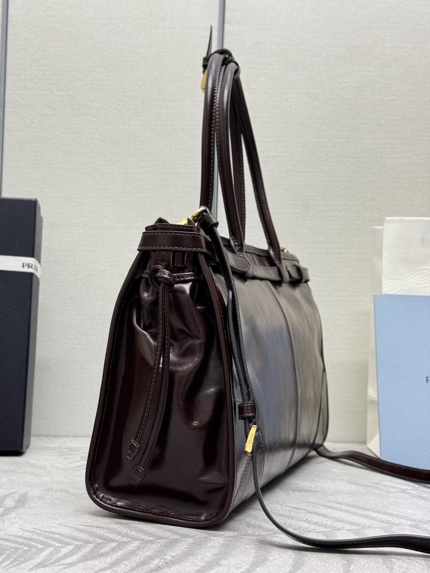 Prada Bonnie Leather Tote Bag 1BA433 Dark Brown Prada Bonnie Leather Tote Bag 1BA433 Dark Brown