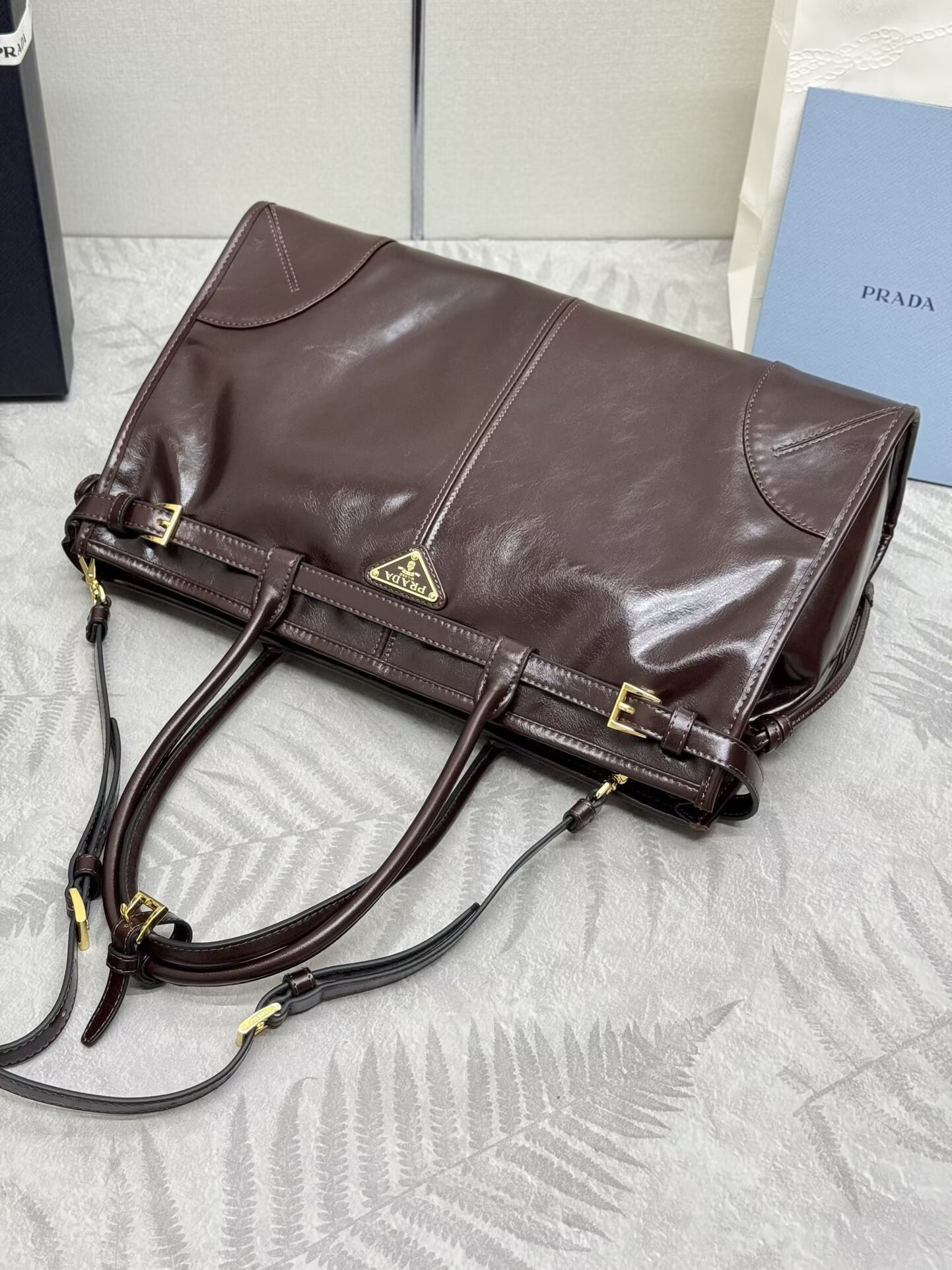 Prada Bonnie Leather Tote Bag 1BA433 Dark Brown Prada Bonnie Leather Tote Bag 1BA433 Dark Brown