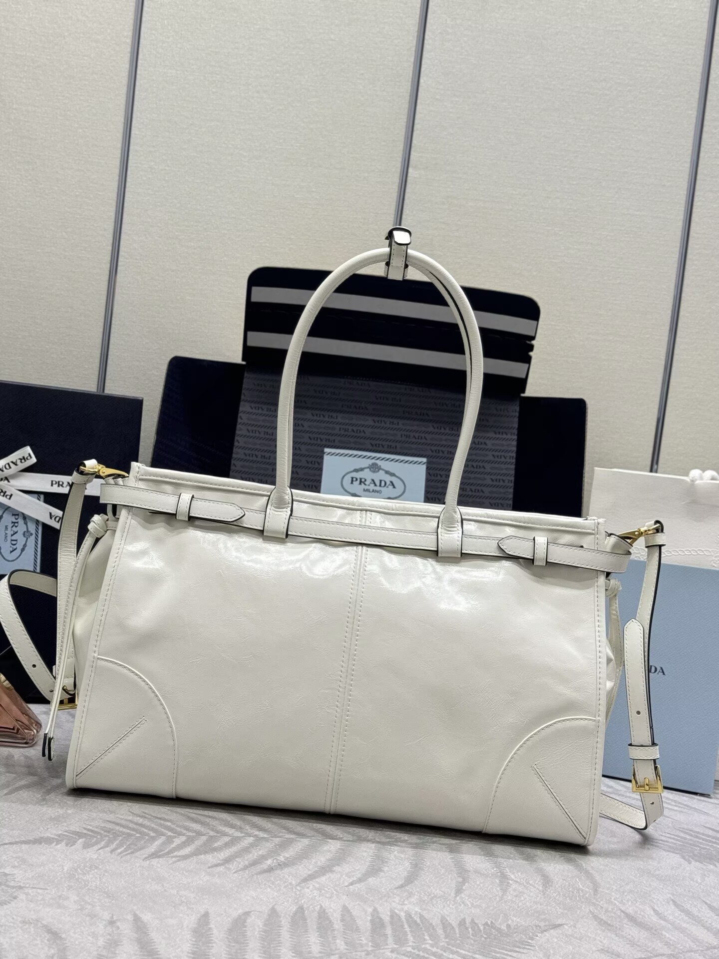 Prada Bonnie Leather Tote Bag 1BA433 White Prada Bonnie Leather Tote Bag 1BA433 White