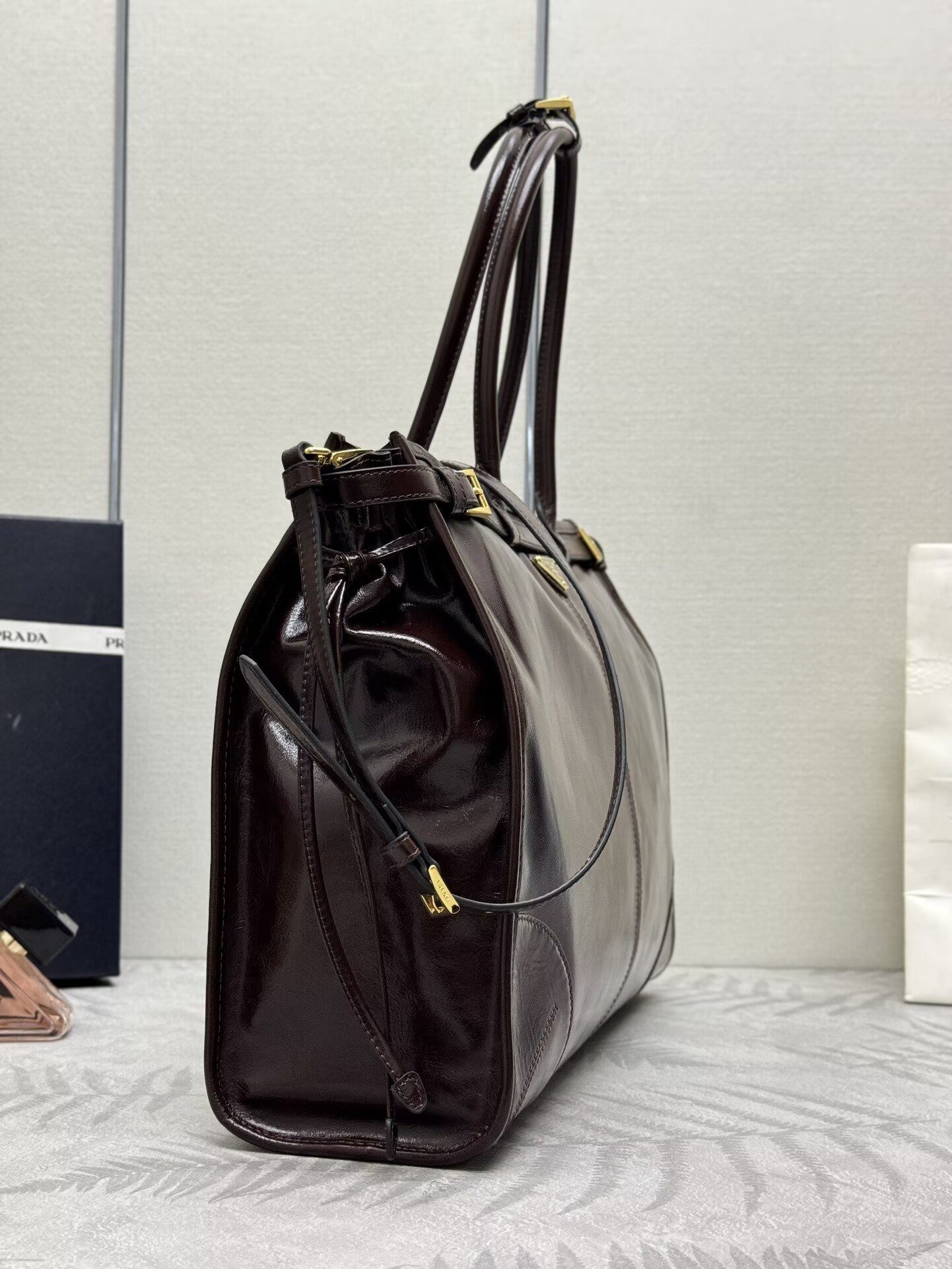 Prada Large Bonnie Leather Tote Bag 1BA439 Dark Brown Prada Large Bonnie Leather Tote Bag 1BA439 Dark Brown