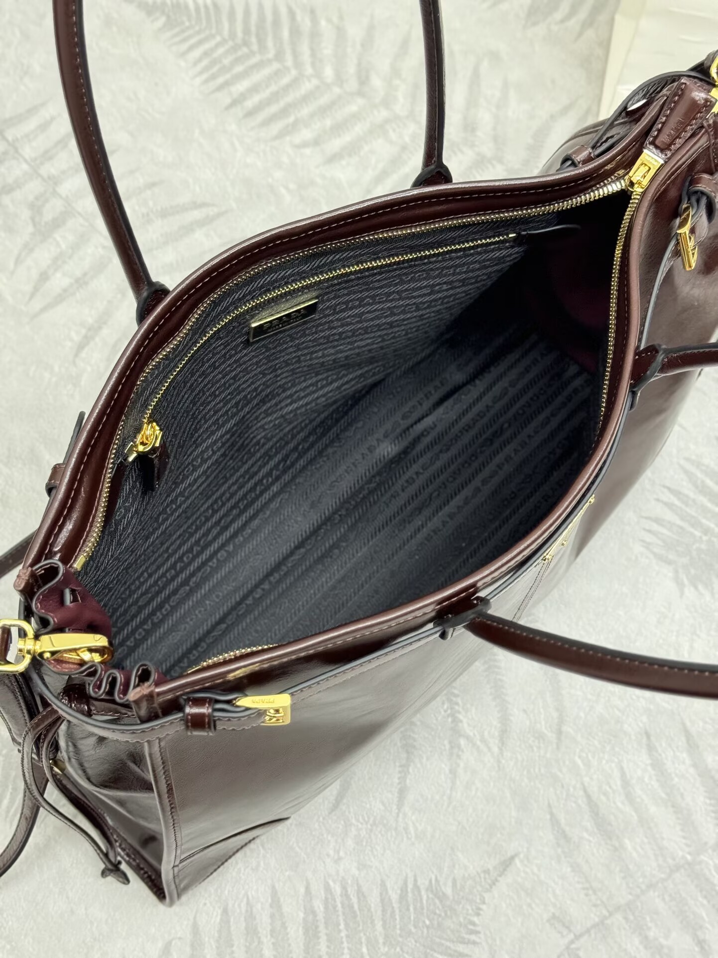 Prada Large Bonnie Leather Tote Bag 1BA439 Dark Brown Prada Large Bonnie Leather Tote Bag 1BA439 Dark Brown
