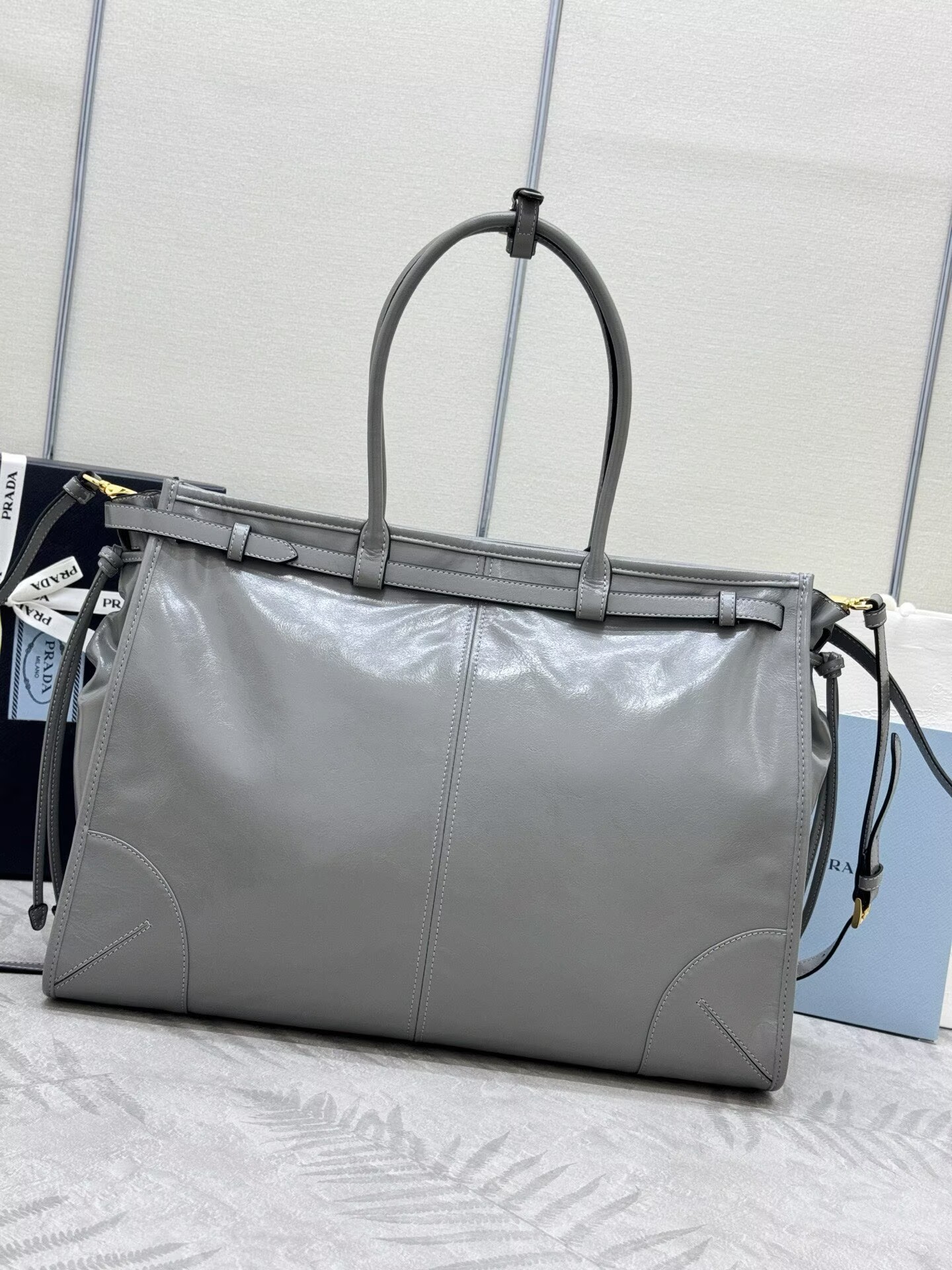 Prada Large Bonnie Leather Tote Bag 1BA439 Gray Prada Large Bonnie Leather Tote Bag 1BA439 Gray