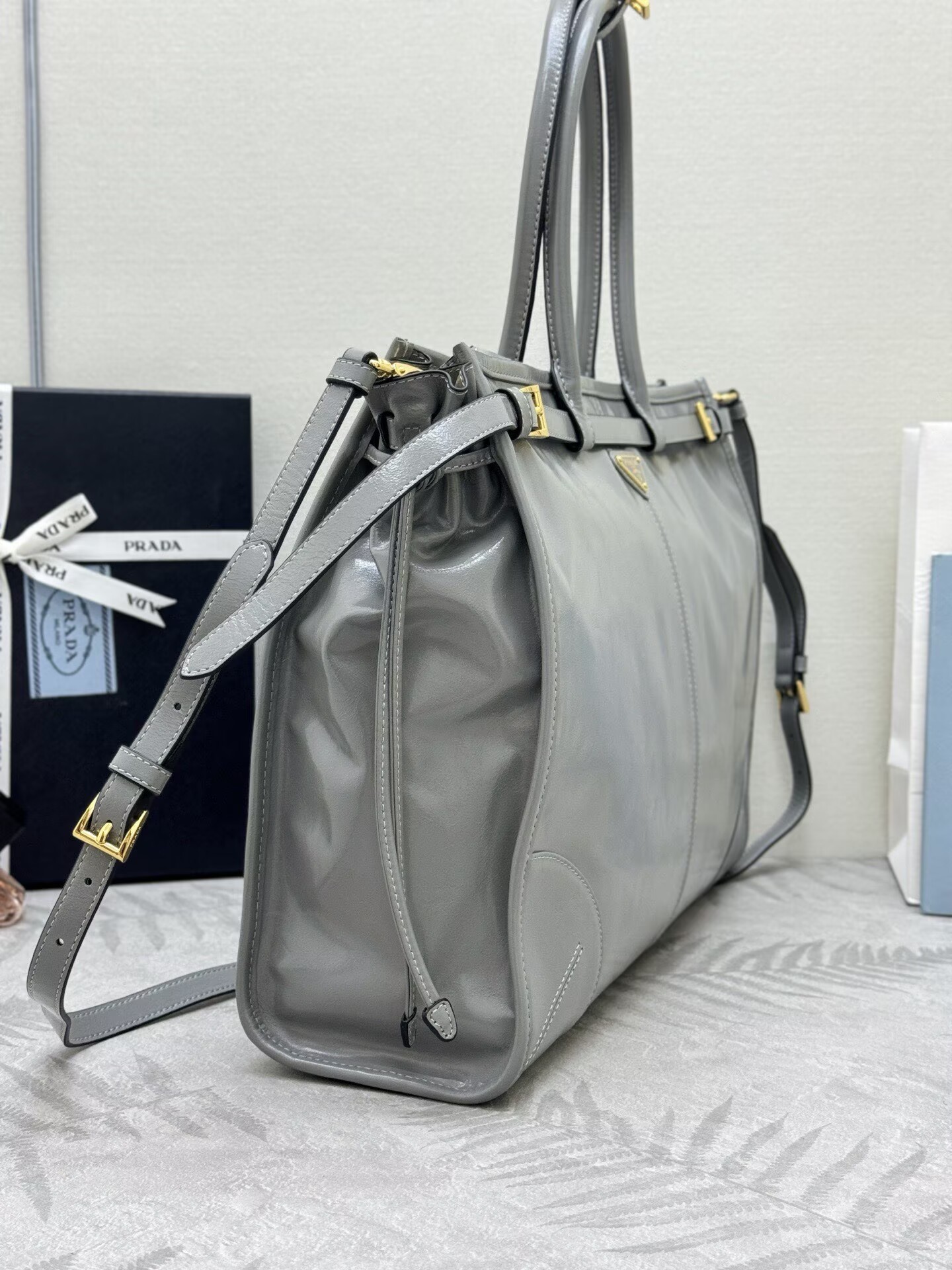 Prada Large Bonnie Leather Tote Bag 1BA439 Gray Prada Large Bonnie Leather Tote Bag 1BA439 Gray