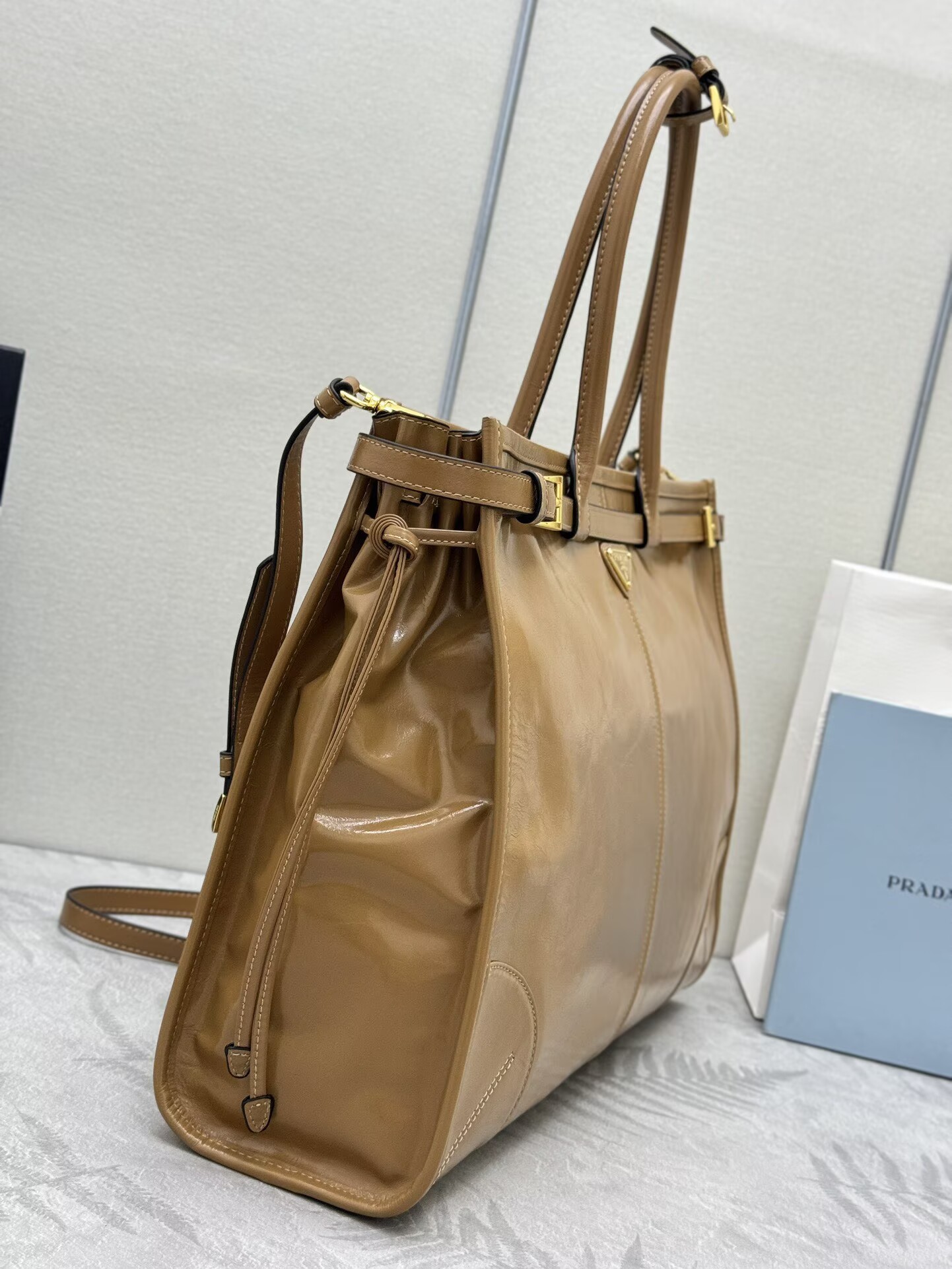 Prada Large Bonnie Leather Tote Bag 1BA439 Khaki Prada Large Bonnie Leather Tote Bag 1BA439 Khaki