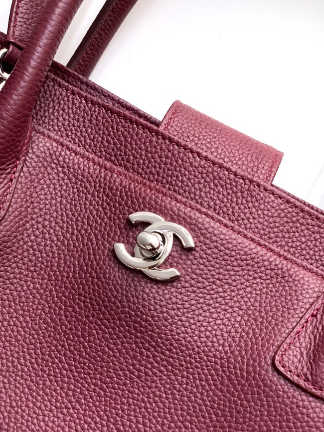 CHANEL Grained Calfskin Tote Bag AS2157 wine red